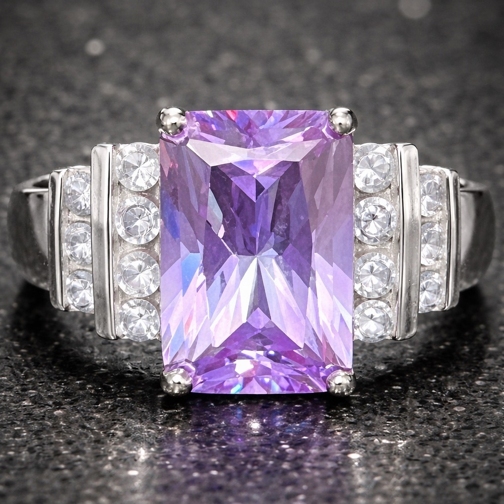 Suzanne Somers collection vintage radiant cut lavender CZ sterling silver ring